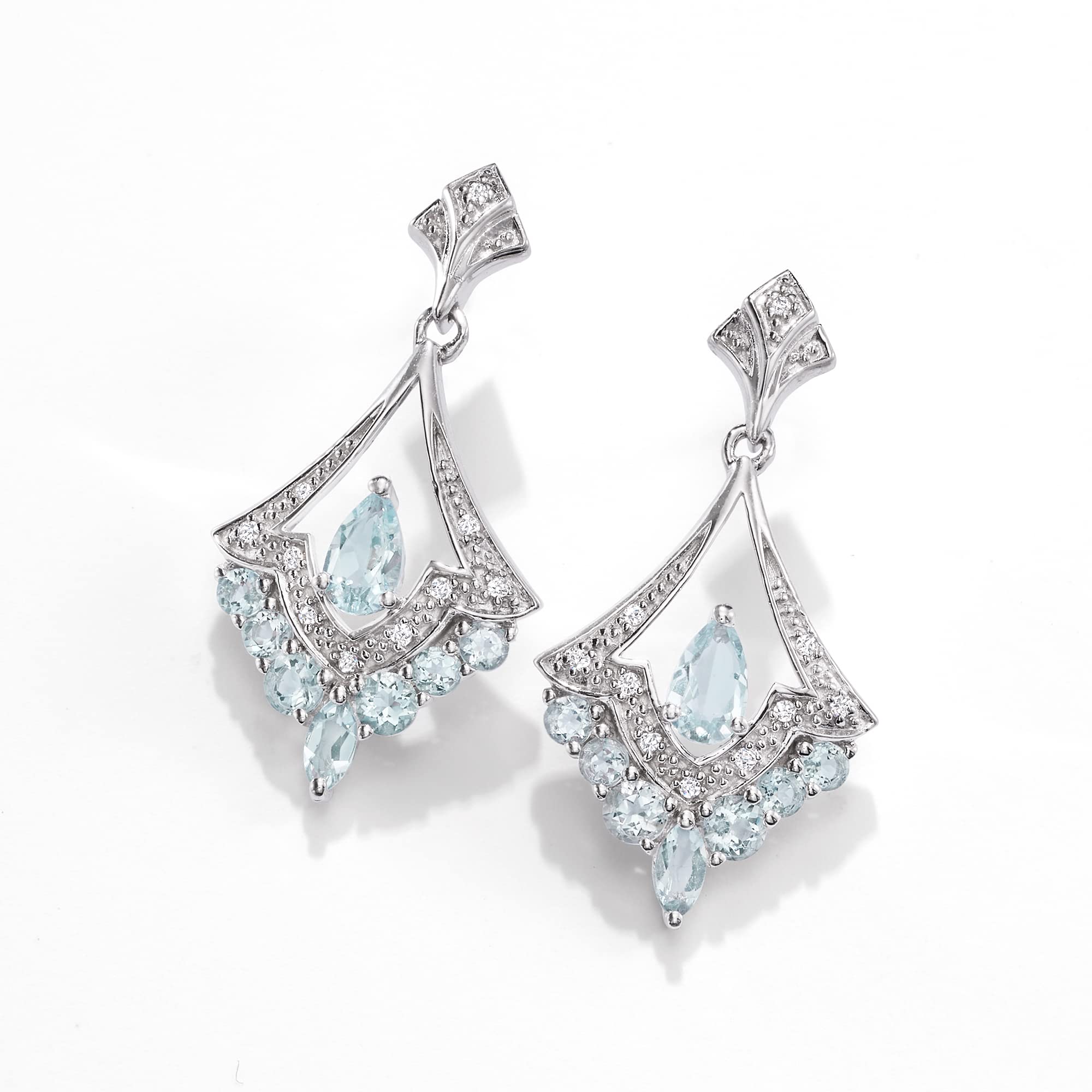 Ross-Simons 0.80 ct. t.w. Aquamarine Chandelier Earrings With Diamonds in Sterling Silver