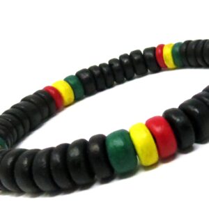 Rasta Bracelet Wood Bracelet Beaded Bracelet - Rasta Bracelet Cotton Handmade Reggae Jewelry Boho