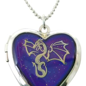 Cool Jewels Winged Dragon on Mood Heart Shaped Locket Pendant Necklace, 16 to 18 Inches