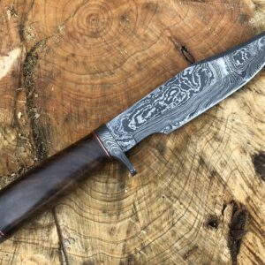 Perkin Knives - Damascus Knife Fixed Blade Knife with Sheath - Walnut Wood