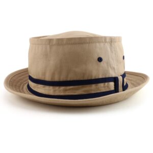 armycrew cotton twill fisherman roll up bucket hat with stripe band - khaki navy - lxl