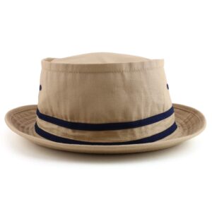 Armycrew Cotton Twill Fisherman Roll Up Bucket Hat with Stripe Band - Khaki Navy - LXL