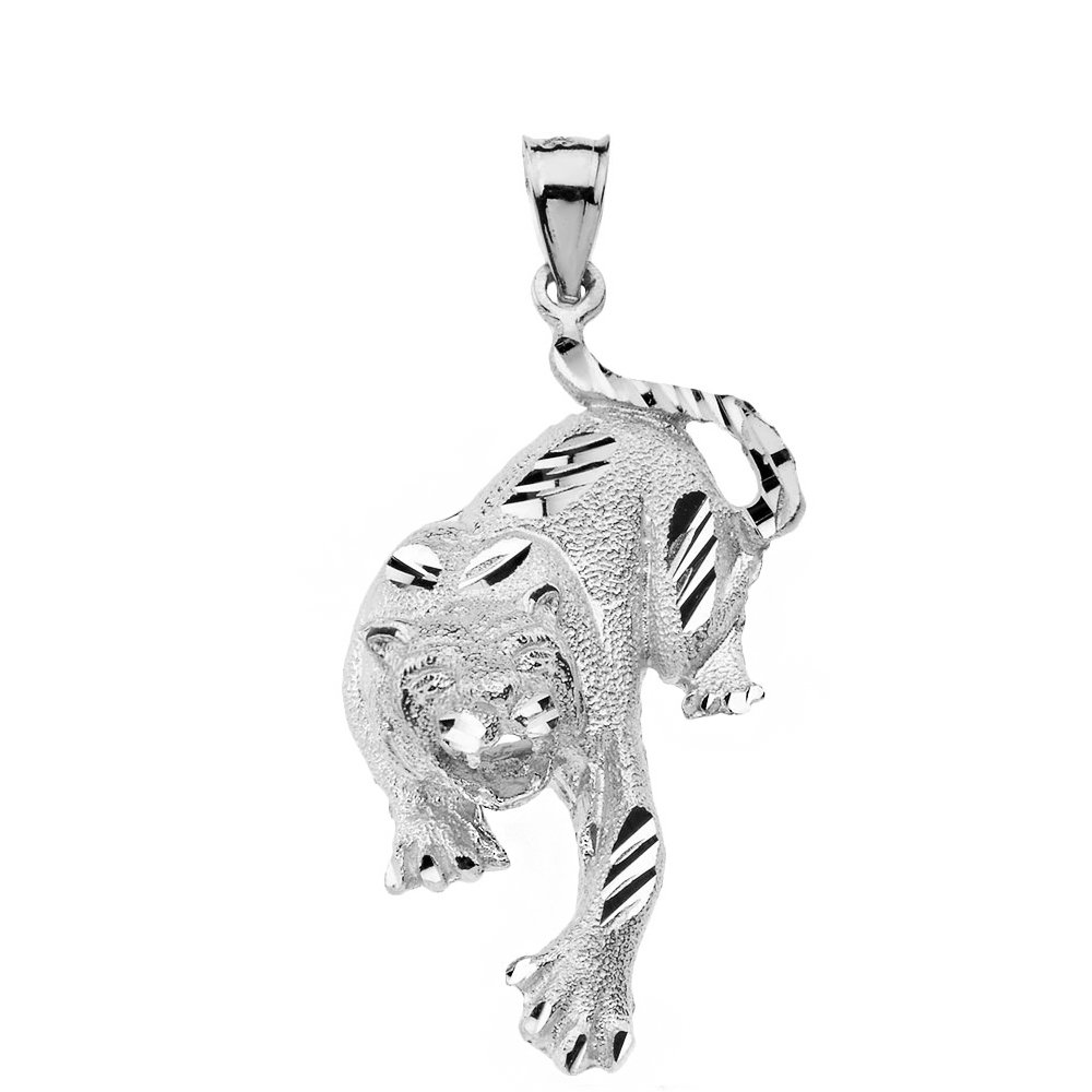 Animal Kingdom High Polish 925 Sterling Silver Full Body Tiger Pendant