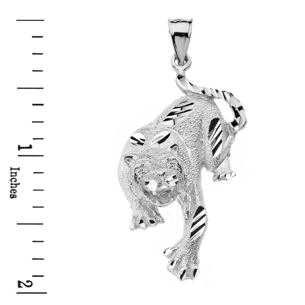 Animal Kingdom High Polish 925 Sterling Silver Full Body Tiger Pendant