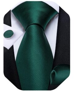 dibangu mens solid color tie and pocket square set woven silk plain necktie & handkerchief for men wedding party formal, emerald green