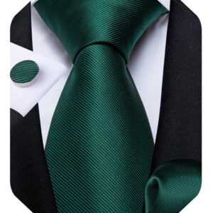 DiBanGu Mens Solid Color Tie and Pocket Square Set Woven Silk Plain Necktie & Handkerchief for Men Wedding Party Formal, Emerald Green