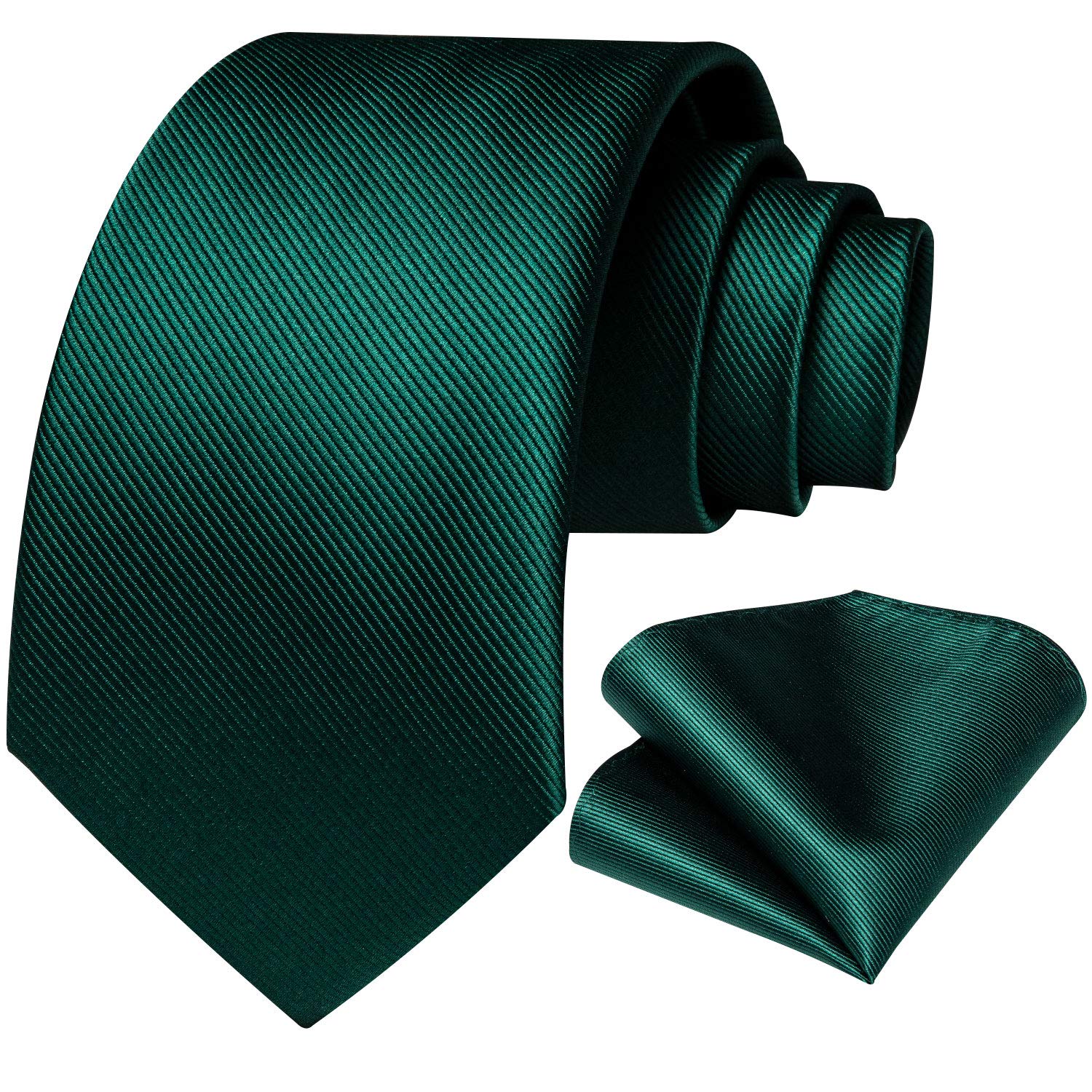 DiBanGu Mens Solid Color Tie and Pocket Square Set Woven Silk Plain Necktie & Handkerchief for Men Wedding Party Formal, Emerald Green