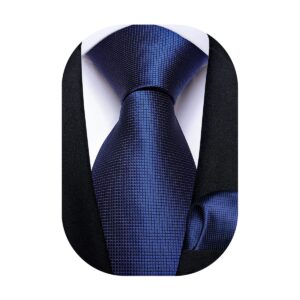 DiBanGu Mens Solid Color Tie and Pocket Square Set Woven Silk Plain Necktie & Handkerchief for Men Wedding Party Formal, Navy Blue