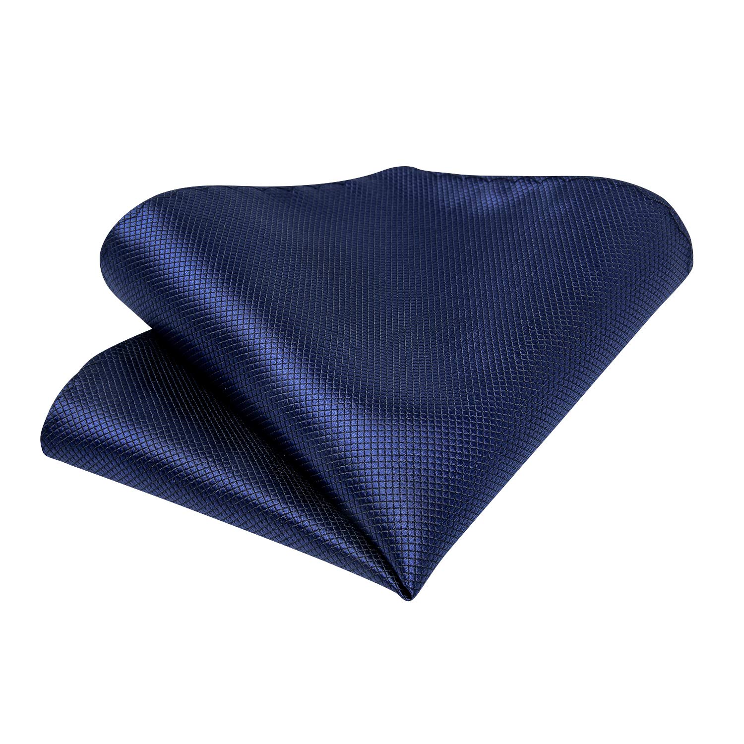 DiBanGu Mens Solid Color Tie and Pocket Square Set Woven Silk Plain Necktie & Handkerchief for Men Wedding Party Formal, Navy Blue