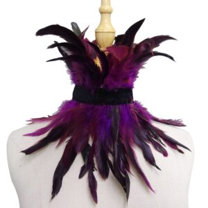 L'vow Gothic Victorian Natural Feather Choker Neck Wrap Collar for Halloween Party(Purple)