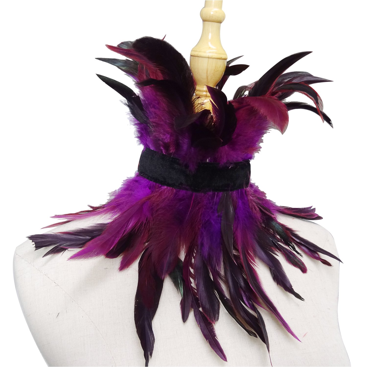 L'vow Gothic Victorian Natural Feather Choker Neck Wrap Collar for Halloween Party(Purple)