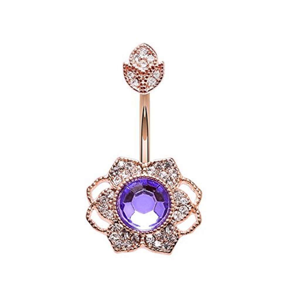 Rose Gold Antique Georgian Flower WildKlass Belly Button Ring