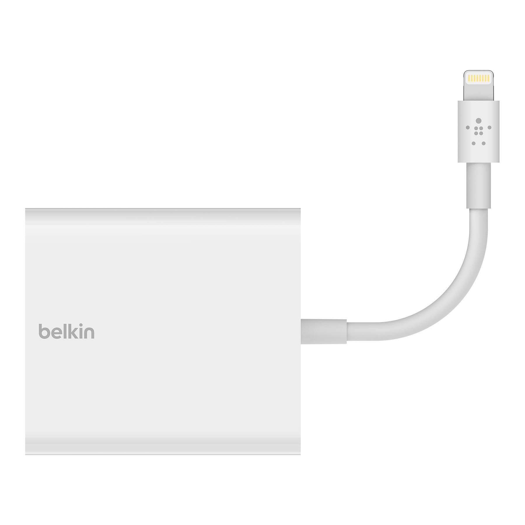 Belkin Ethernet & Power Adapter W/ Lightning Connector - Dual Port Ethernet Splitter for Apple iPad Pro, iPad Mini, iPad Air & iPhone Charger - 480 Mbps Ethernet speeds & 12W Power Delivery