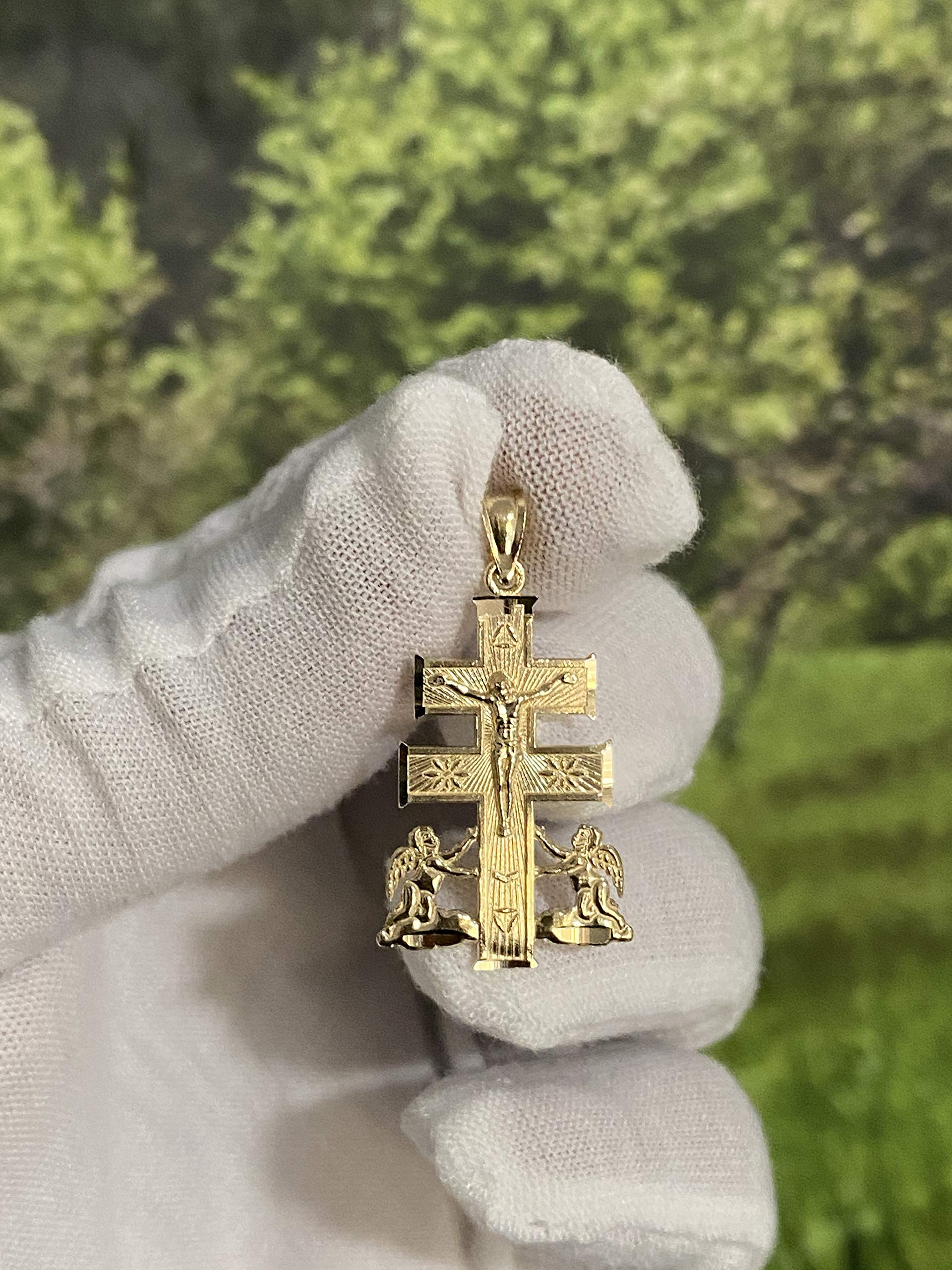 14k Yellow Gold Religious Cross of Caravaca Pendant