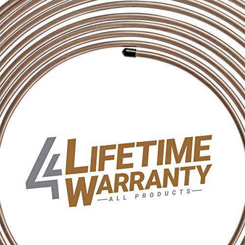 4LifetimeLines 3/16" x 25' Genuine Copper-Nickel Alloy Non-Magnetic Brake Line Replacement Tubing Coil Roll & Fitting Kit, Inverted Flare, Easy to Bend, Corrosion Resistant