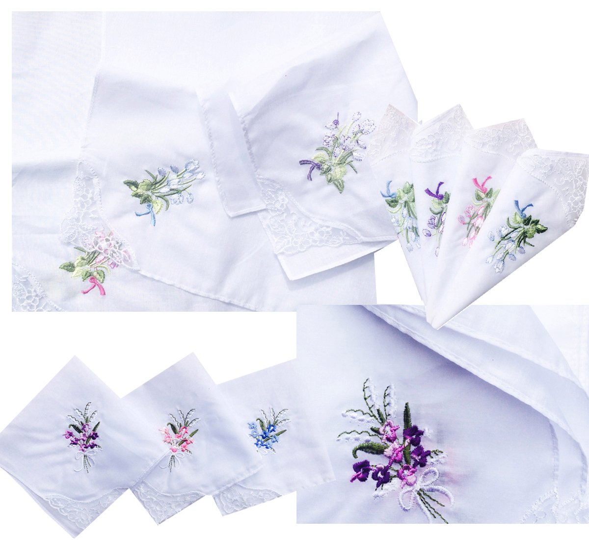 Cotton Embroidered Ladies Lace Handkerchiefs Pack ¡­