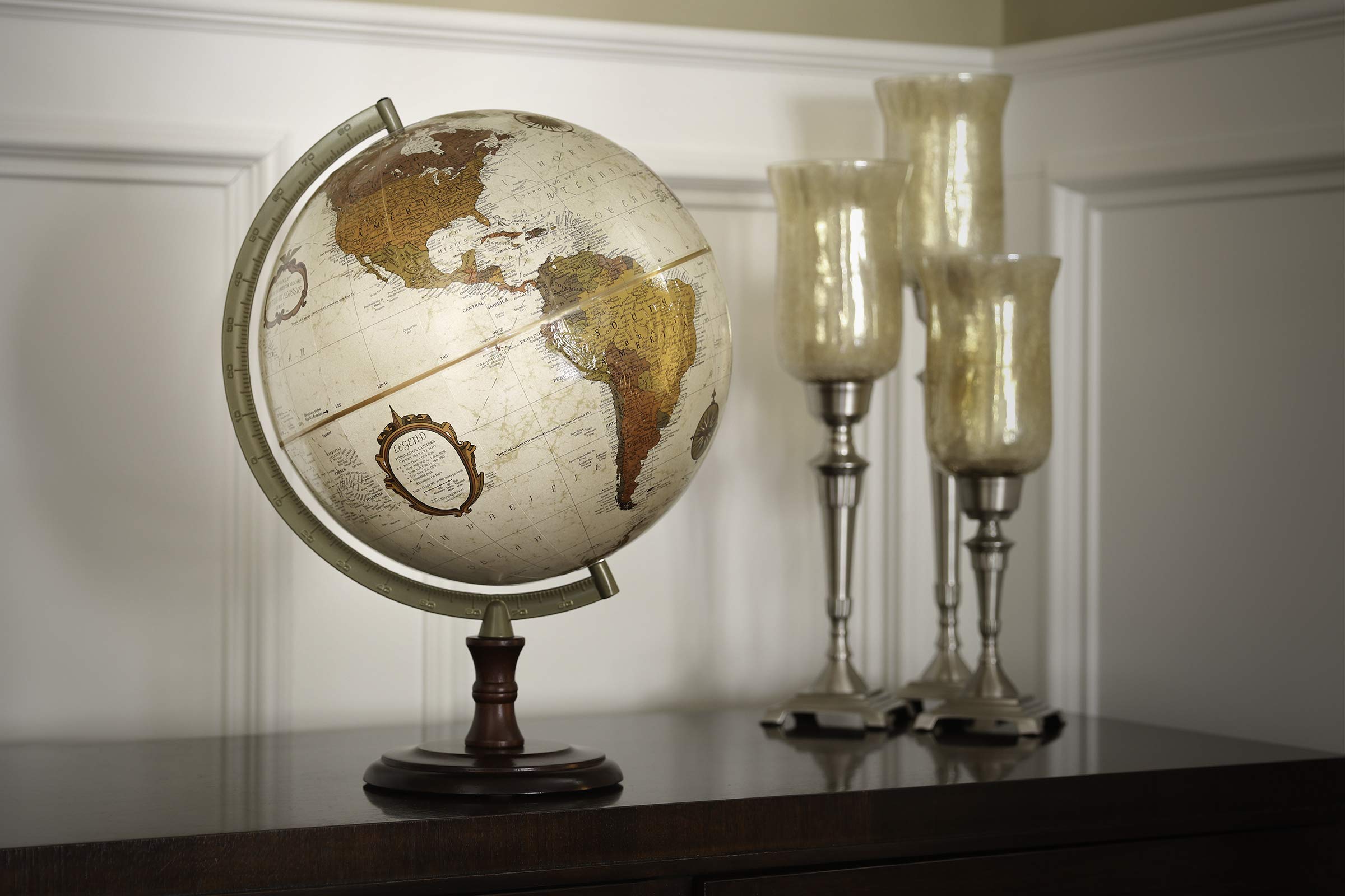 Replogle Superior- Bronze Metallic Desktop World Globe, Raised Relief (12"/30cm diameter) made in USA