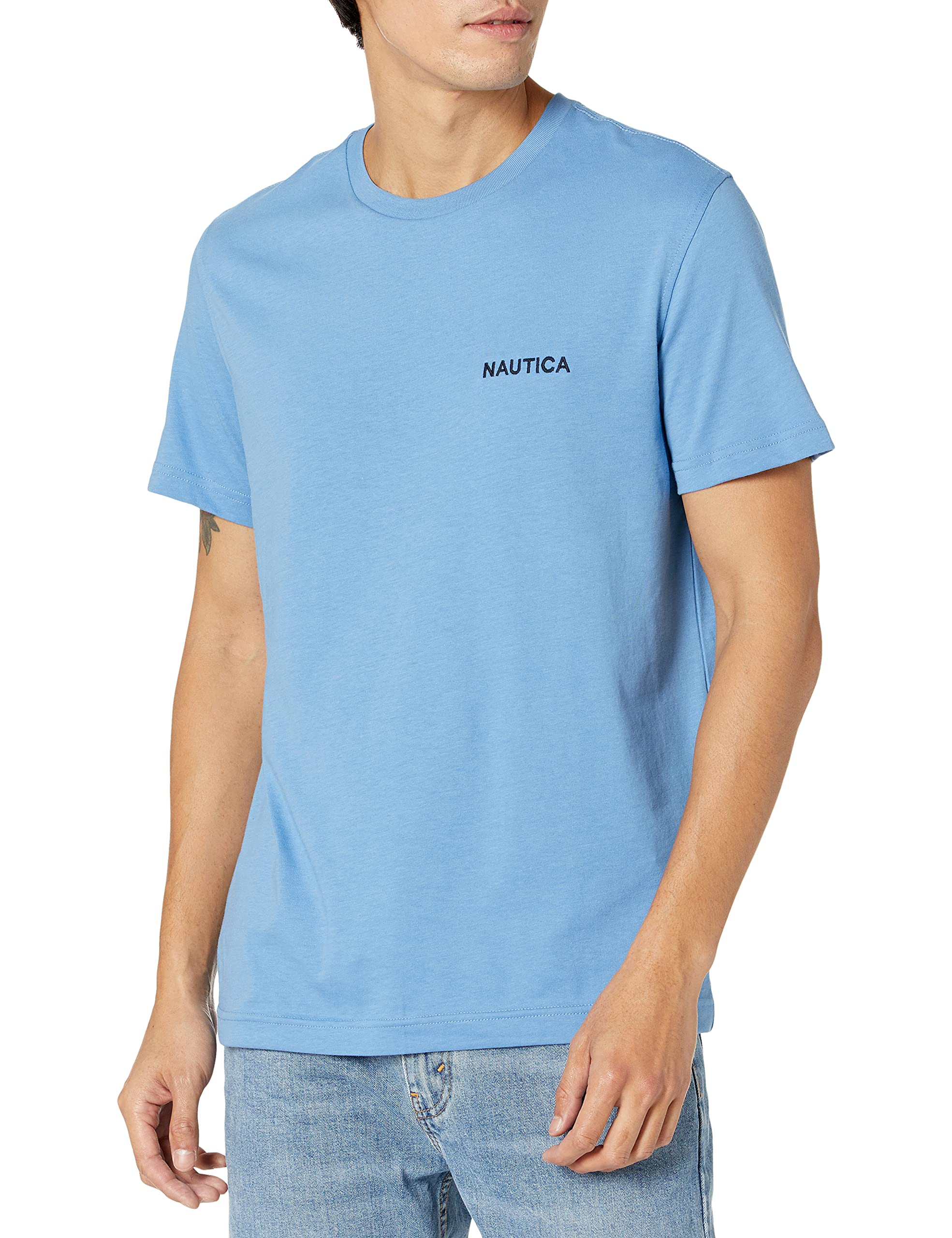 Nautica Men's Short Sleeve Crew Neck T-Shirt, Rivieria Blue Solid, Large