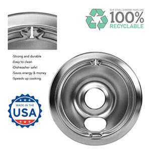 KITCHEN BASICS 101 Made in the USA WB31T10010 and WB31T10011 Replacement Chrome Drip Pans for GE/Hotpoint Electric Range with Locking Slot - Includes 2 6-Inch and 2 8-Inch Pans, 4 Pack