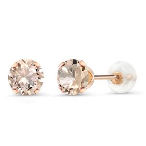 gem stone king 10k rose gold peach morganite stud earrings for women (0.80 cttw, round 5mm)