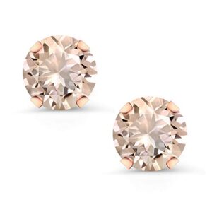 Gem Stone King 10K Rose Gold Peach Morganite Stud Earrings For Women (0.80 Cttw, Round 5MM)