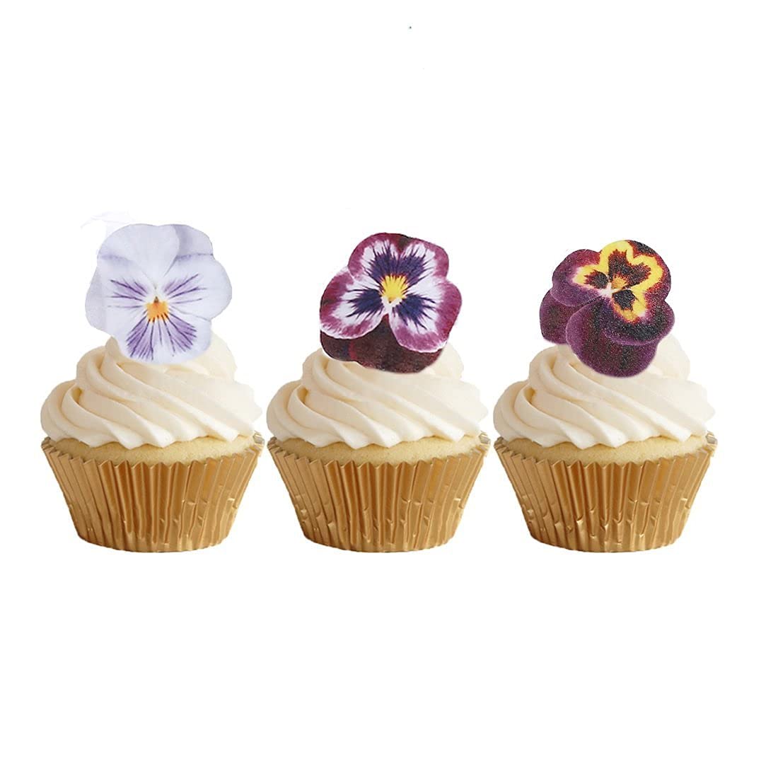 GEORLD 36pcs Edible Cupcake Toppers Pansies Cake Decoration,Flat not 3D, 7 Colors