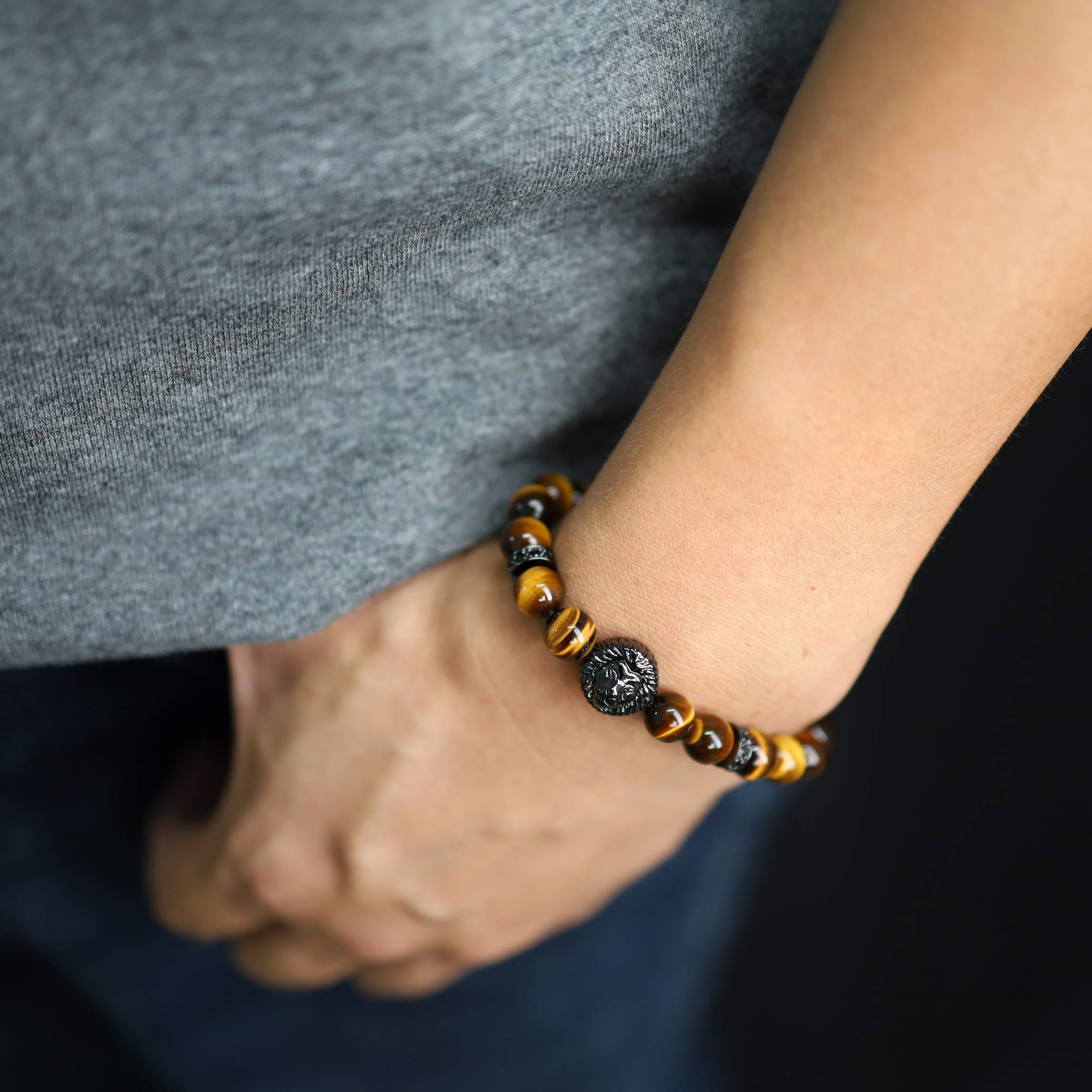 COAI Viking Jewelry Lion Tiger Eye Stone Bracelet for Men Women