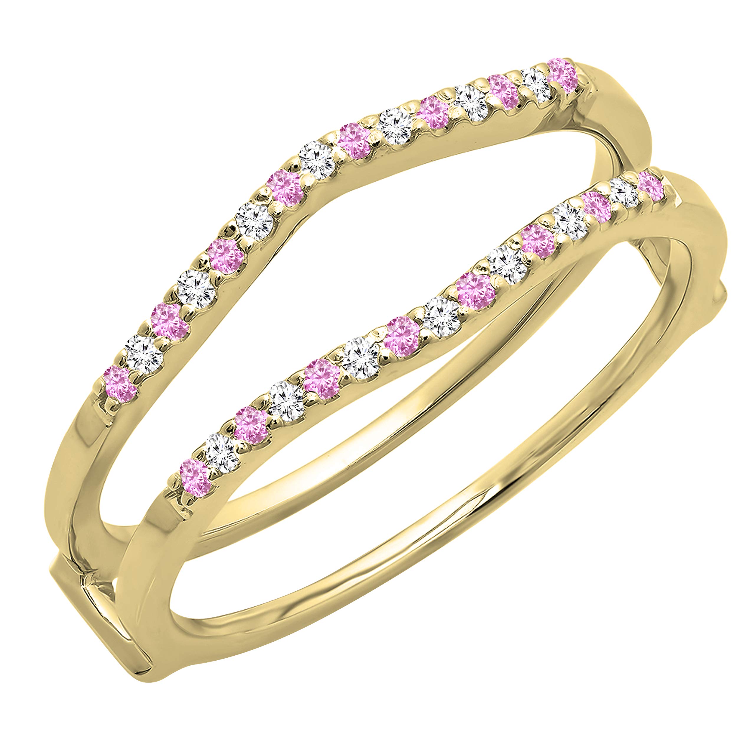 Dazzlingrock Collection Round Alternate Pink Sapphire & White Diamond Wedding Enhancer Guard Ring for Women in 10K Yellow Gold, Size 7