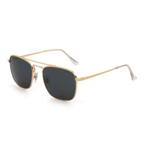 jim halo retro square aviator sunglasses premium glass lens flat metal eyewear men women (gold/grey)