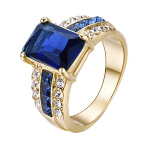 Yoursfs Sapphire Ring For Women Gold Plated Blue Square Stone Rings With Cubic Zirconia Jewelry