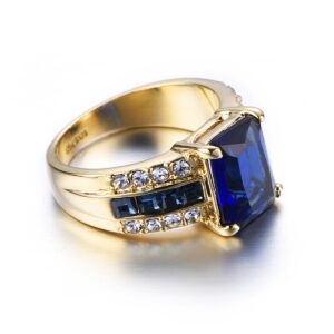 Yoursfs Sapphire Ring For Women Gold Plated Blue Square Stone Rings With Cubic Zirconia Jewelry