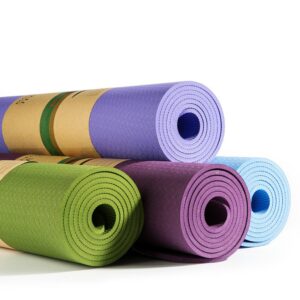 DH Non Slip Durable TPE - Lightweight - Eco-Friendly - Pilates Yoga Mat with Strap-Black