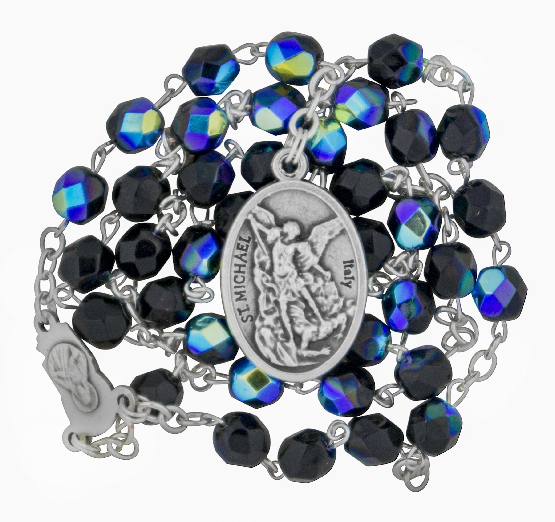 Venerare Saint Michael Chaplet with Crystal Beads and Prayer Card