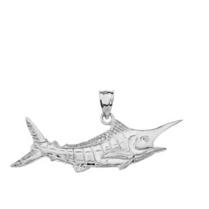 Sea Life Collection Polished 925 Sterling Silver Billfish Black Marlin Pendant