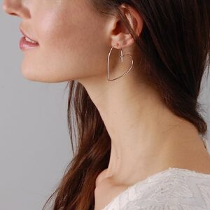 Humble Chic Heart Hoop Earrings for Women - Hypoallergenic Lightweight Open Wire Threader Drop Dangles, 925 White - 1.4 inch