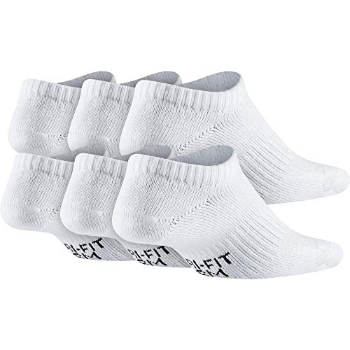 Nike Kids' Everyday Lightweight No-Show Socks (6 Pairs), White/Black, Medium