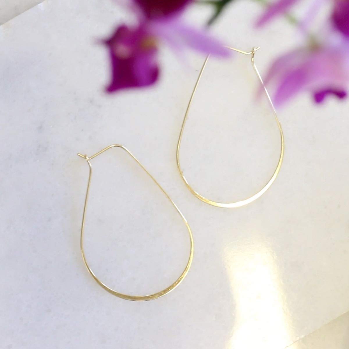 Thin Gold Hoop Earrings for Women - Gold Threader Earrings for Women, 18k Yellow Gold Plated Earrings, Gold Oval Hoop Earrings, Gold Teardrop Earrings for Women, Drop Dangle Gold Earrings for Women