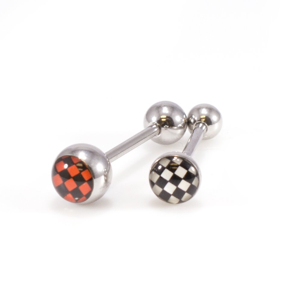 Pierce Plex Package of Two Tongue Barbell with Checker Board Design, Tongue ring with Unique designed ball.