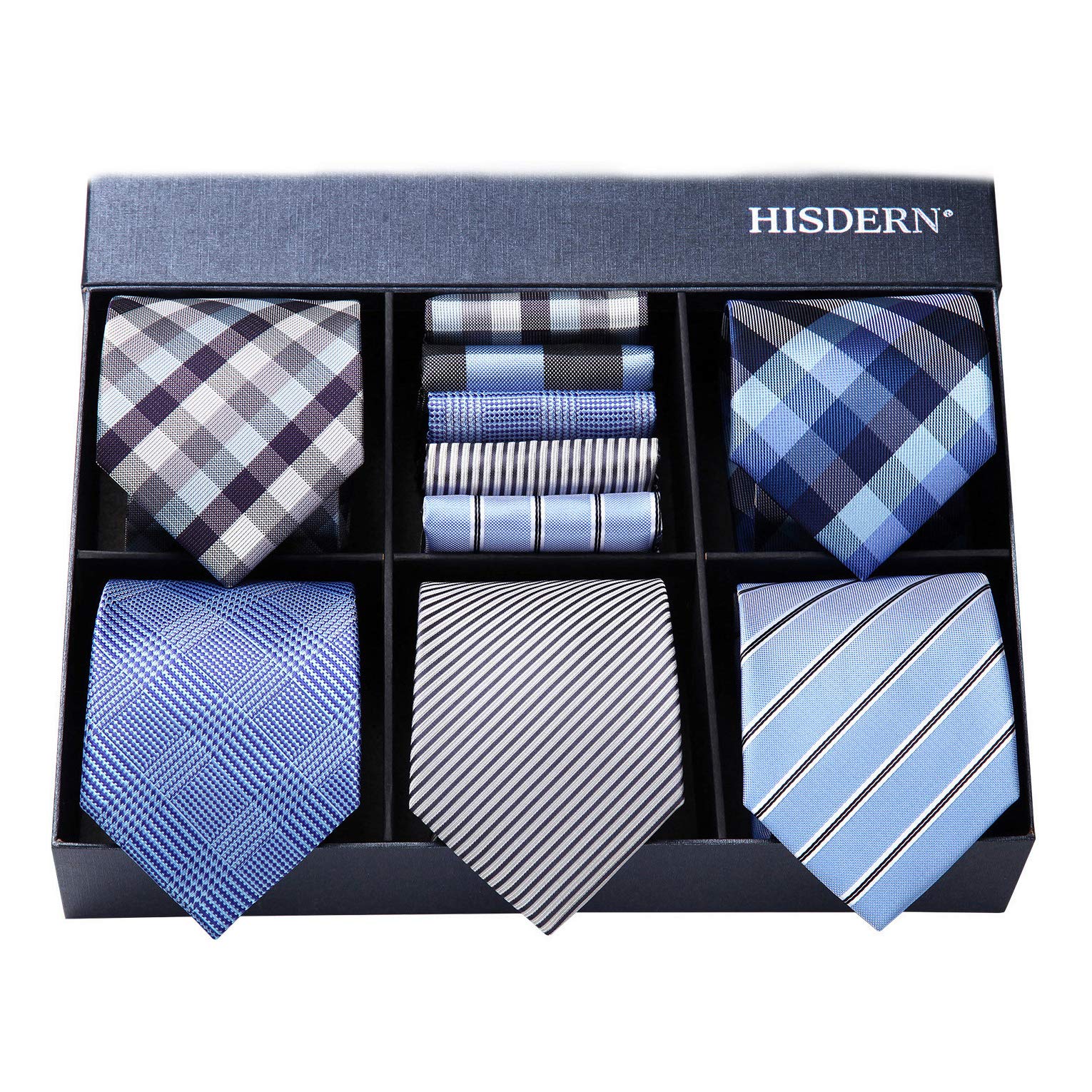 HISDERN Lot 5 PCS Classic Men's Silk Tie Set Necktie & Pocket Square with Gift Box,T5-s5,One Size