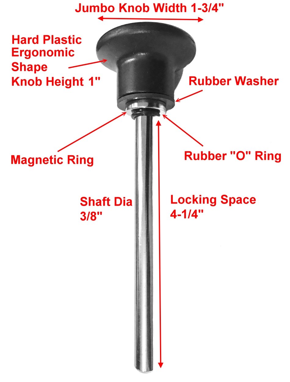 SBDs MAGNETIC Pin, Tensile 2-1/4" to 2-1/2" Grip Length (3/8" Dia Steel Shaft) Universal Weight Stack Heavy Duty SELECTOR KEY - Deluxe Jumbo 1-3/4" Dia BLACK Round Knob - DETENT Hitch PINS