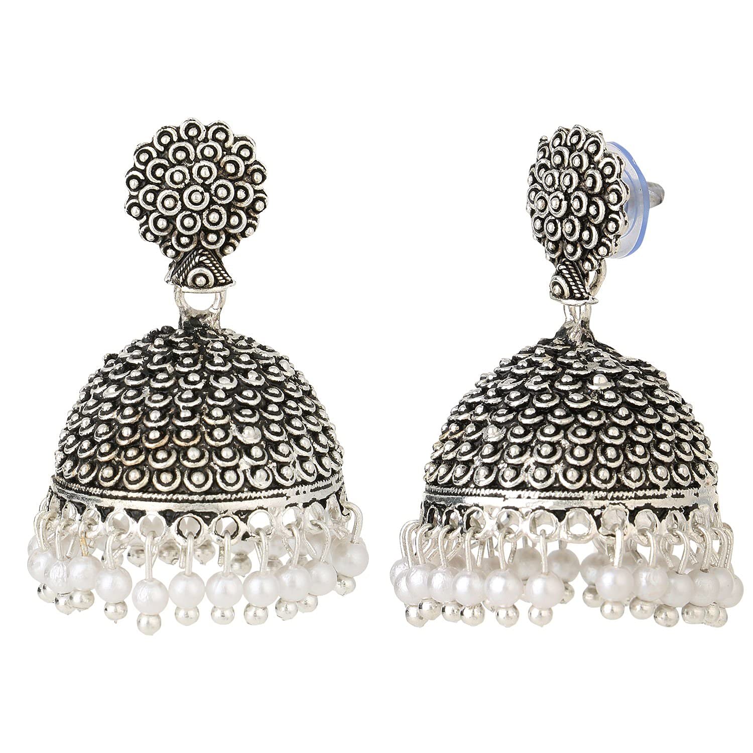 Efulgenz Silver Tone Jhumka Earrings for Women Oxidized Indian Earrings Boho Oxidized Traditional Temple Jhumka Jhumki Earrings for Women Indian Oxidized Jewelry