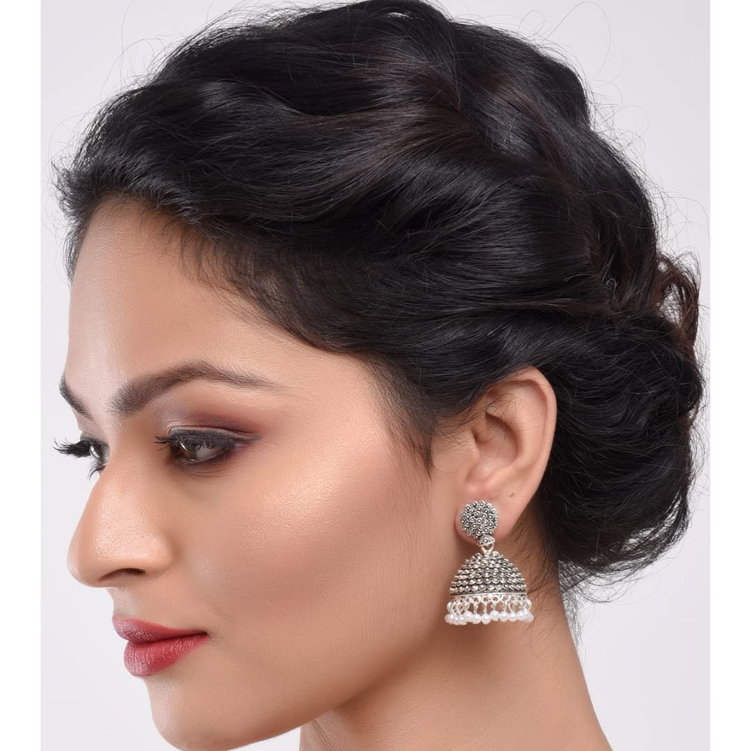 Efulgenz Silver Tone Jhumka Earrings for Women Oxidized Indian Earrings Boho Oxidized Traditional Temple Jhumka Jhumki Earrings for Women Indian Oxidized Jewelry