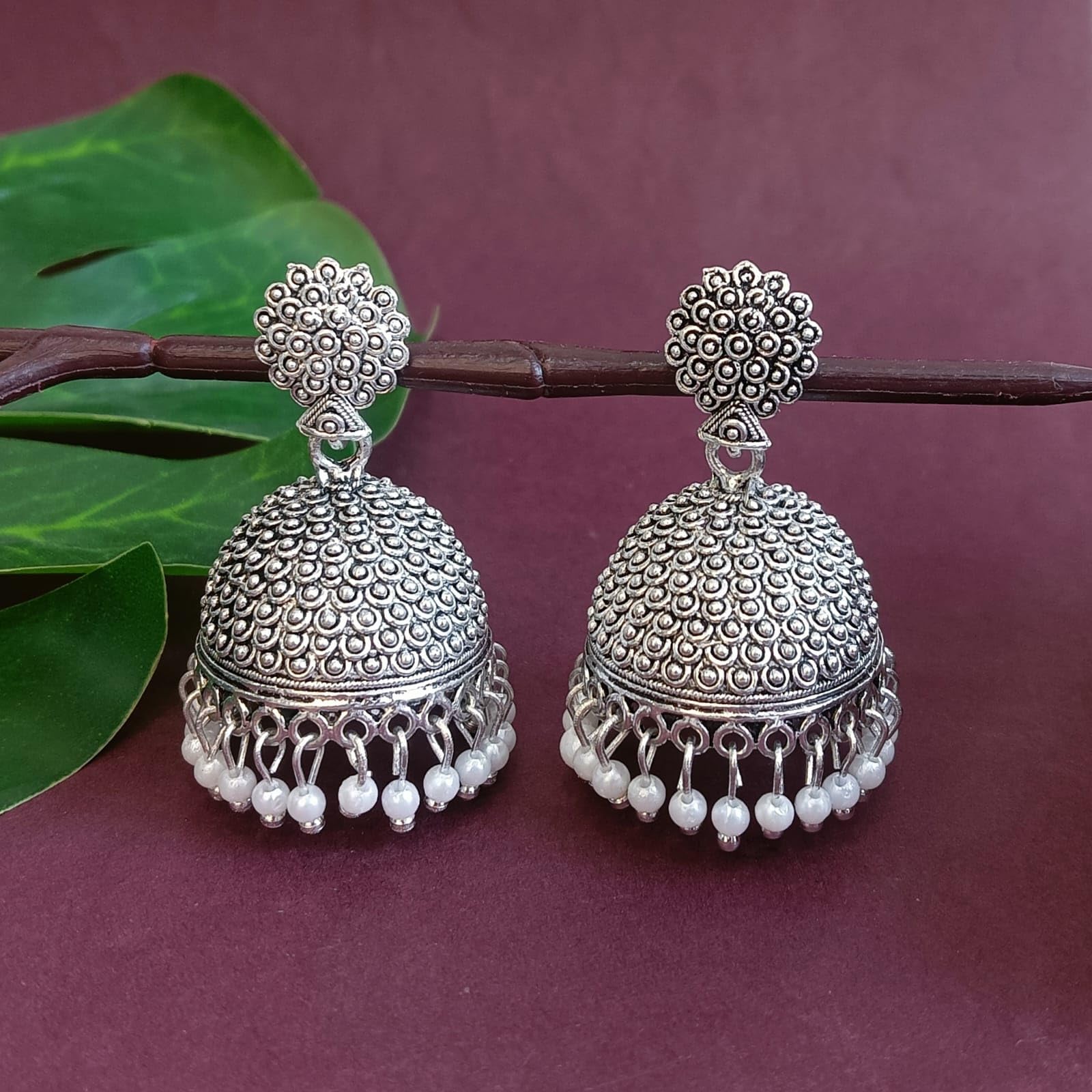 Efulgenz Silver Tone Jhumka Earrings for Women Oxidized Indian Earrings Boho Oxidized Traditional Temple Jhumka Jhumki Earrings for Women Indian Oxidized Jewelry