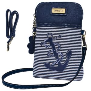 Anchor Crossbody Bag Nautical iPhone Cell Phone Purse Bag PU Leather Canvas Handbag for Smartphone Credit Card Passport Keys