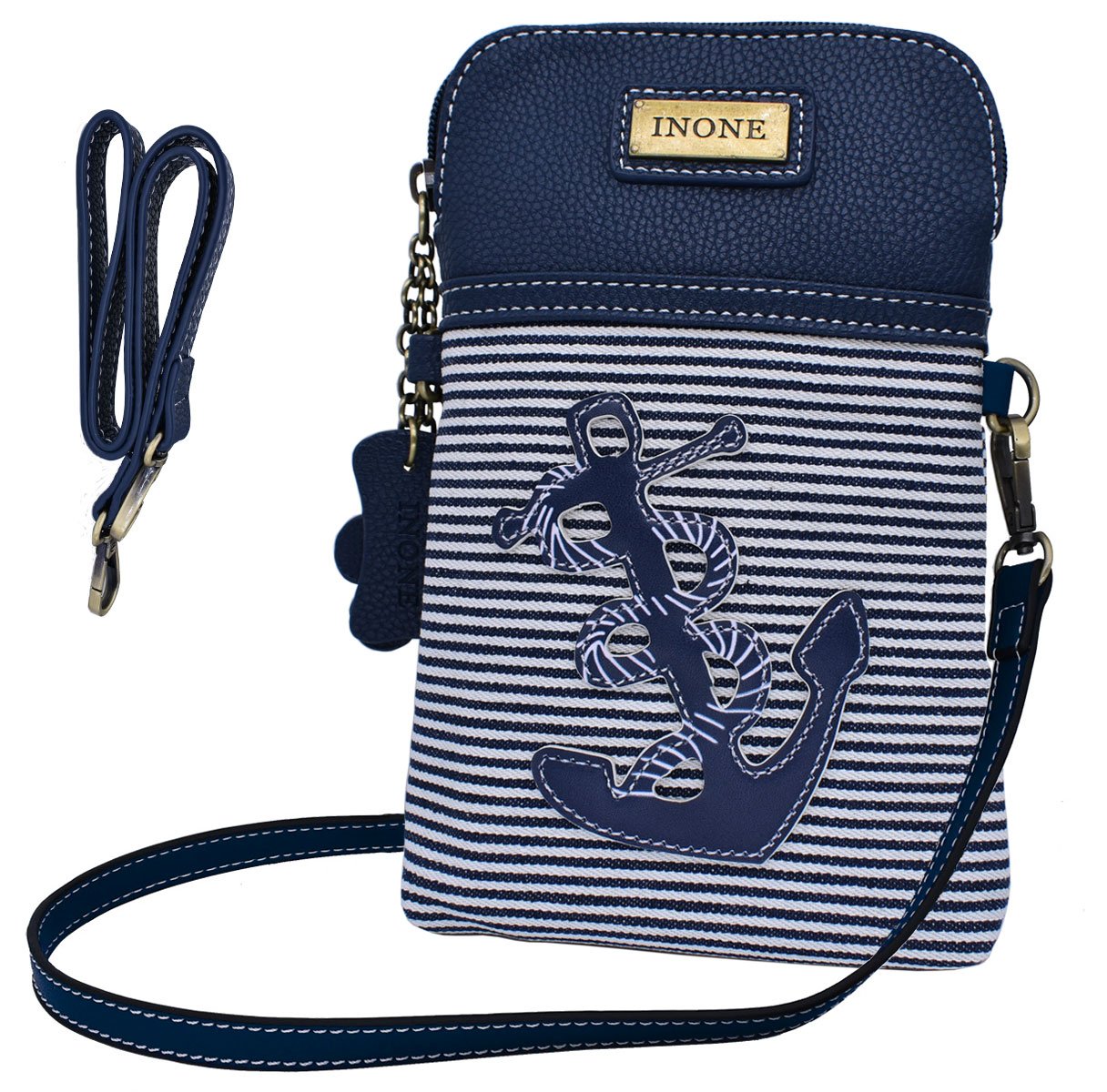 Anchor Crossbody Bag Nautical iPhone Cell Phone Purse Bag PU Leather Canvas Handbag for Smartphone Credit Card Passport Keys