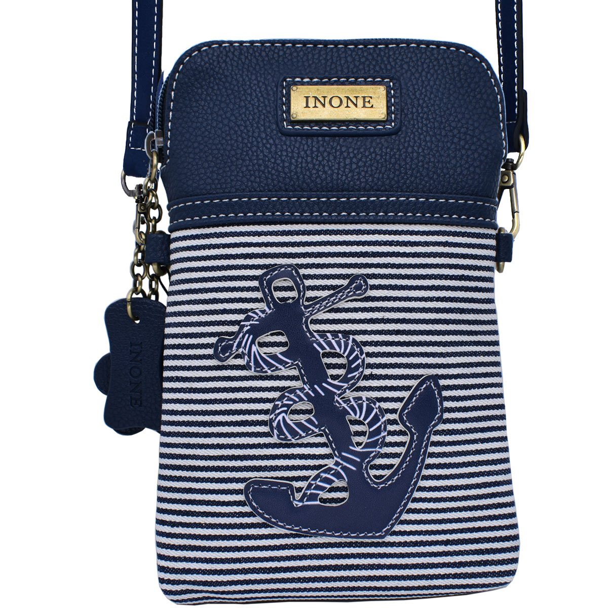 Anchor Crossbody Bag Nautical iPhone Cell Phone Purse Bag PU Leather Canvas Handbag for Smartphone Credit Card Passport Keys