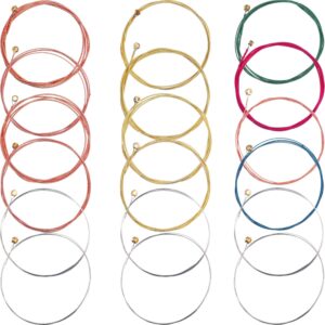 bememo 3 sets of 6 guitar strings replacement steel string for acoustic guitar spare strings for beginner guitarists (1 brass set, 1 copper set and 1 multicolor set)