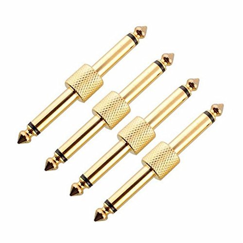 VizGiz 4 Pack Pedal Coupler 1/4 inch 6.35mm 1/4 Male to Male Coupler Jack Plug Adapter Straight Connector for Guitar Effects PedalBoard Accessories Pedal Board Audio Gold Plated Metal Adaptors