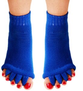 rockwearz alignment socks foot & toes massage toe separator spacer relaxing stretch tendon pain relief yoga sports gym five toe separator socks (royal blue - 1 pair, medium)