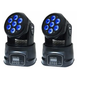 XPCLEOYZ 2PCS Moving Head Dj Lights,7 x 12W RGBW Stage Lighting Mini Moving Head, DMX DJ Lights Remote Control Sound Activated, Mini Moving Heads Wash Light for Parties